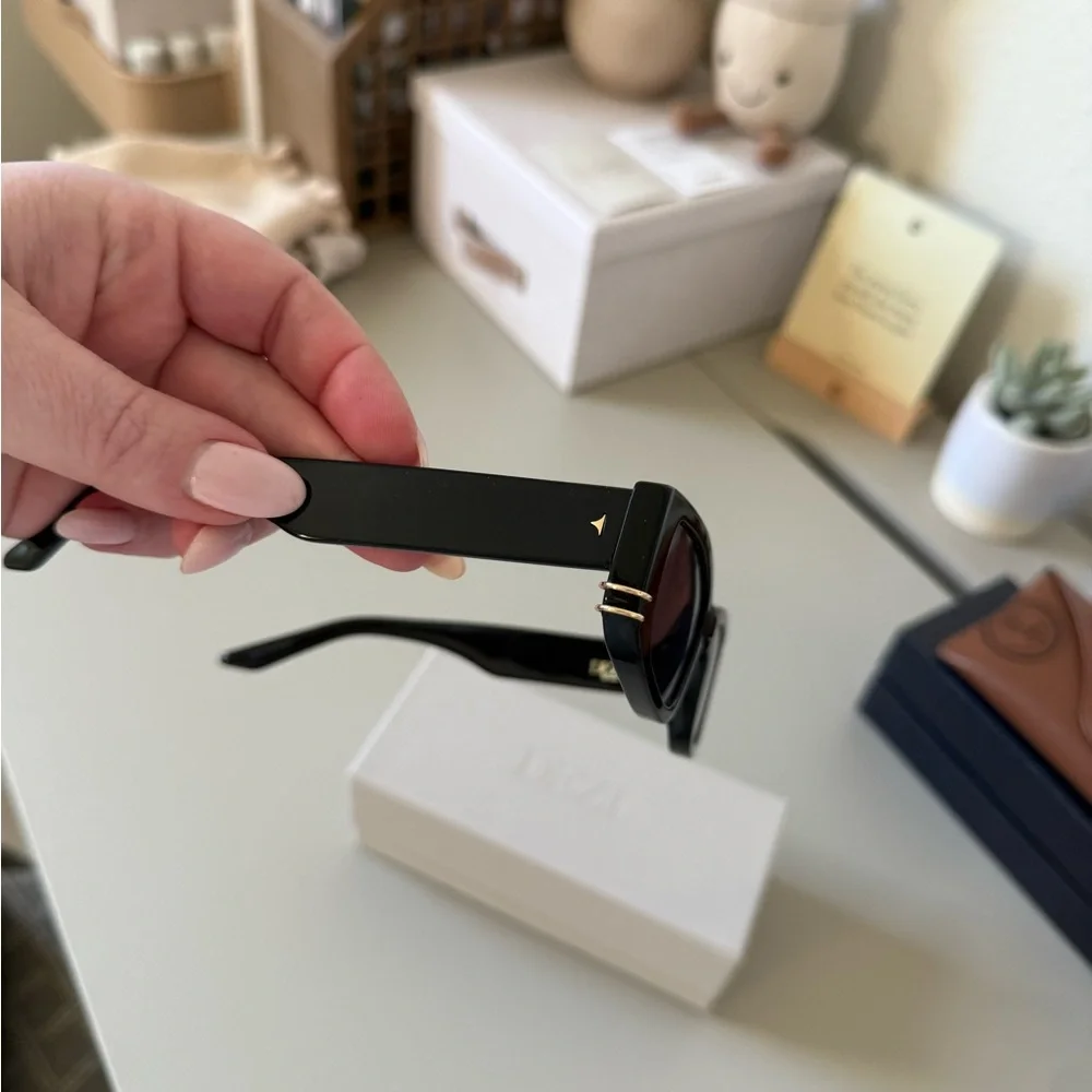 DEZI Cuffed Black Rectangular Sunglasses with Gold detail - Picture 5 of 8